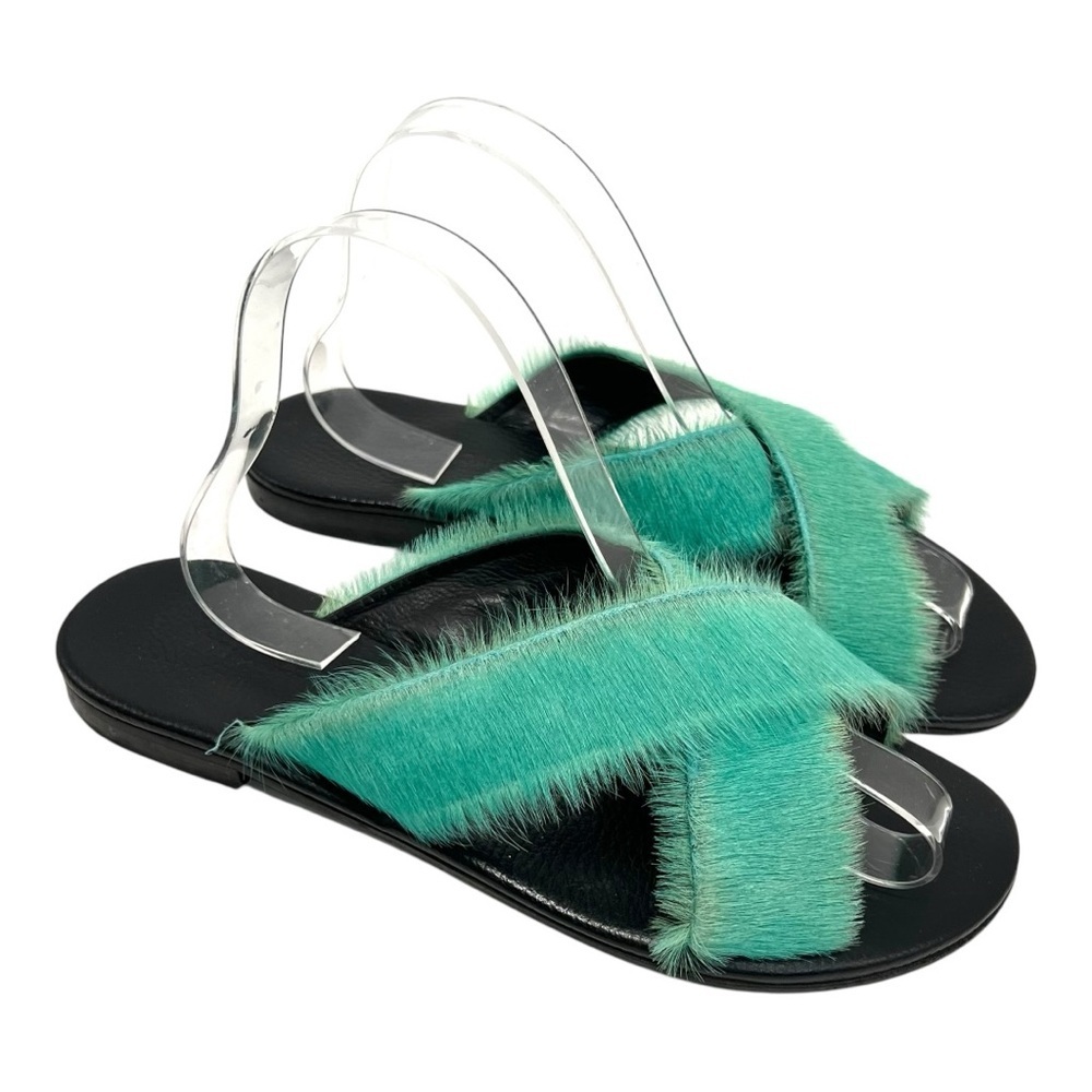 Avec Moderation St. Tropez Ponyhair Emerald Crossover Slide Sandals Women’s 39.5